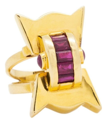 Joyería Retro Mujer Oro Amarillo Rubí Anillo Estilo Único