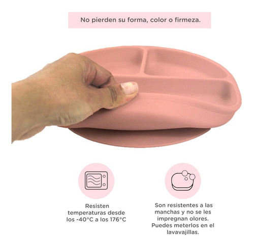 Nap-plato De Silicón Adherible Con Divisiones Y Succión/bebe Color Palo rosa