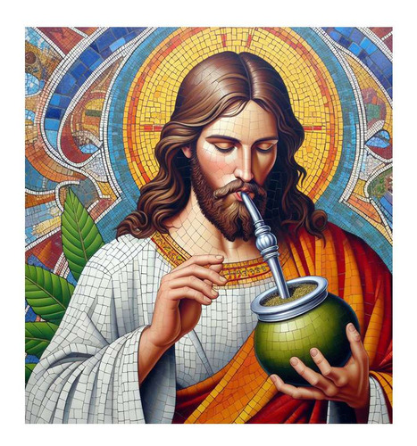 Vinilo 100x100cm Jesus Tomando Mate Buzo Norteño Merienda