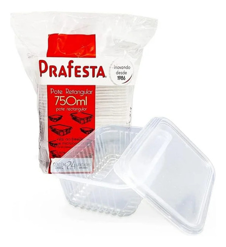 Kit Pote Com Tampa 350 Ml Retangular Prafesta 48 Un