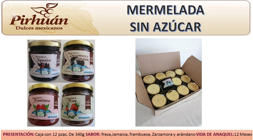 Mermelada Sin Azúcar Pirhuán Sabores Surtidos Caja 12 Piezas