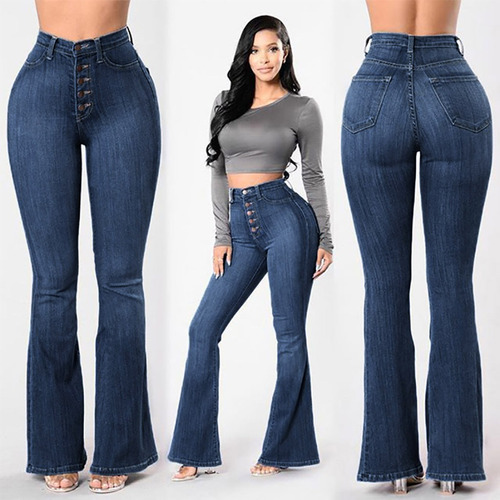 Jeans Para Mujer Elastic Plus Corte De Bota Con Botones De M