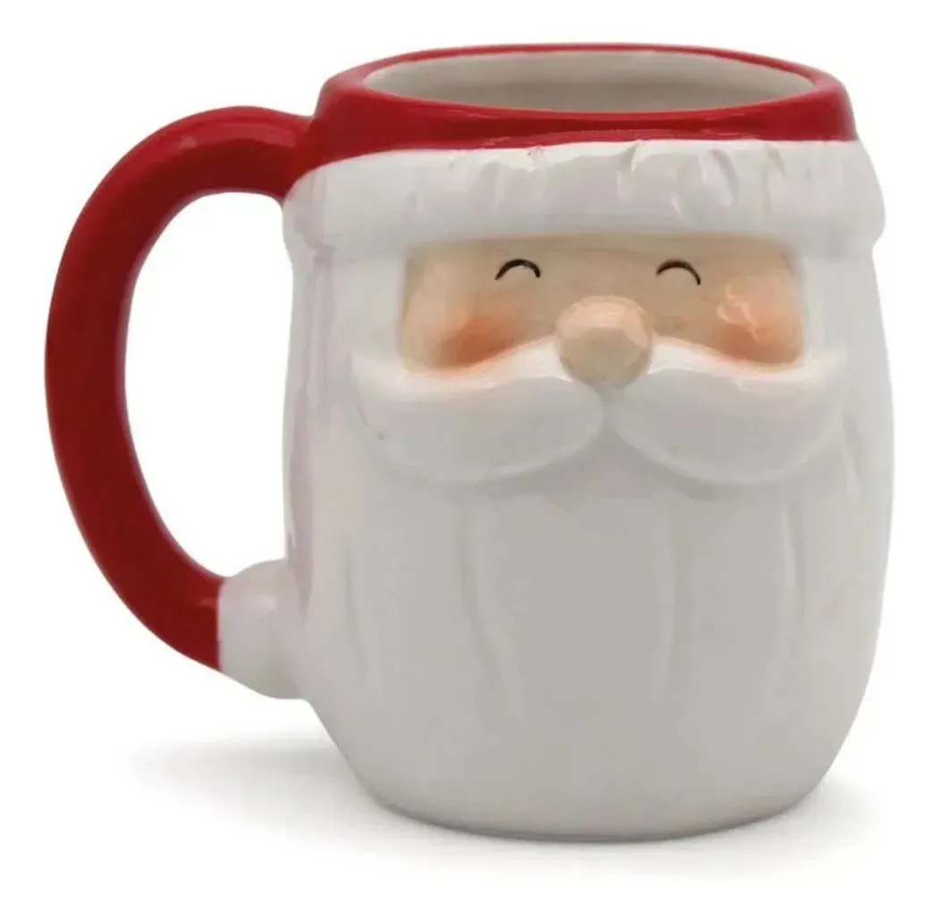 Caneca Natalina Papai Noel Fofo Decorativa 330ml Presente Rosto
