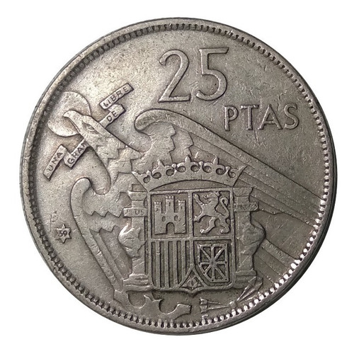 Moneda 25 Pesetas 1957 España Francisco Franco Variedad 59