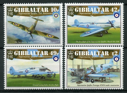 2011 Aviones- Aniversario Spitfire- Gibraltar (sellos) Mnh