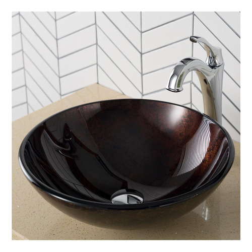 Fregadero De Baño De Recipiente De Vidrio Marrón Redondo De