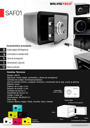Caja Fuerte Con Huella Digital Balingtech Saf01 Negro