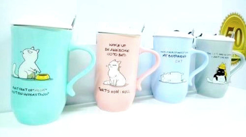 Taza Vaso Gato Apto Microondas Y Freezer Ceramica + Tapa