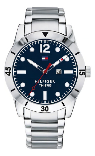 Reloj Tommy Hilfiger 1791459 Para Hombre 42 Mm Plateado Azul Fondo Azul Oscuro