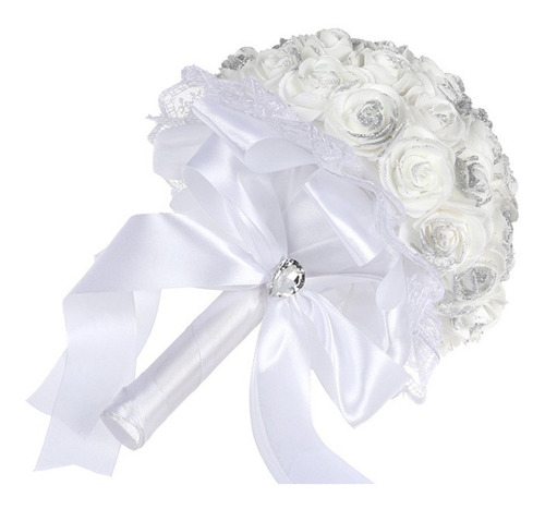 Imagen 7 de 10 de Ramo De Mano De Novia De Plástico Artificial, Rosa Blanca