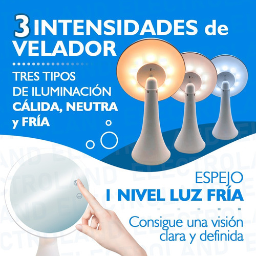 Velador Espejo Luz Led Lámpara Recargable Usb Maquillaje
