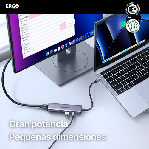 Hub Ugreen 5en1 Usb-c Multipuerto 5gbps Pd-100w 4k 3a Pc Mac