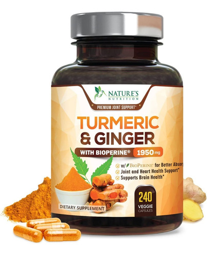 Nature's Nutrition Premium Turmeric Cúrcuma Con Bioperina 1950mg botella de 240 cápsulas sin sabor
