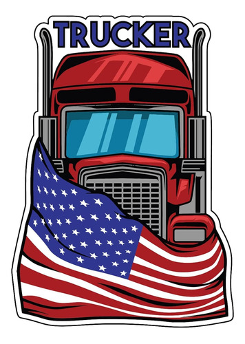 Imán De Camionero Con La Bandera Americana, Calcomanía Magné