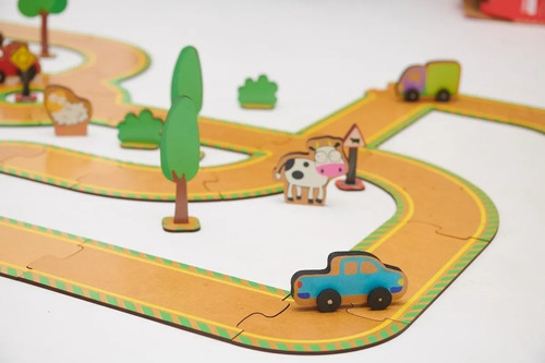 Imagen 5 de 6 de Set Arma Tu Pista Caminos De Campo Ciudad Madera + Acces Ed Color Marrón