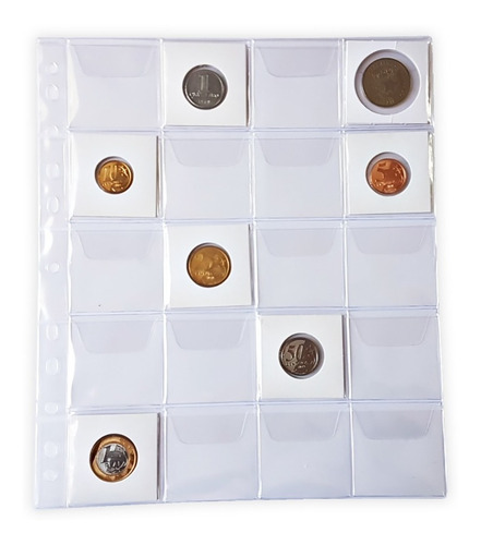 10 Plásticos Para Moedas Coin Holder Folha 20 Espaços C/ Aba