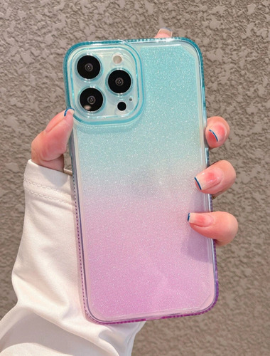Funda Iphone Uso Rudo Resistente Bicolor Brillos Morado/azul Iphone 14 Plus