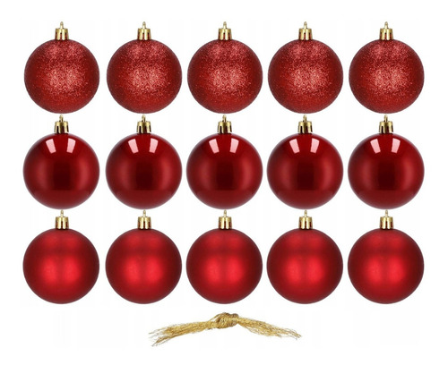 Set de 18 bolas navideñas, adornos navideños, árbol de Navidad, color rojo