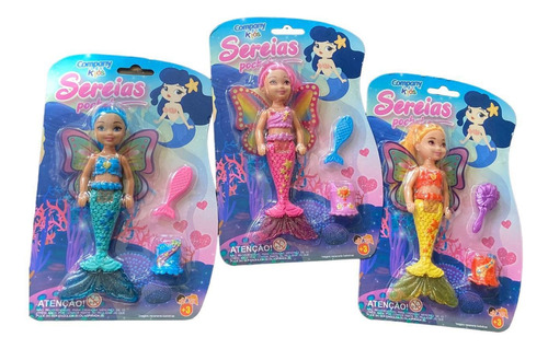 Kit 3 Un Brinquedo Mini Boneca Sereia Pocket Sortida