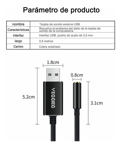 Imagen 10 de 10 de Adaptador De Audio Usb Envel Tarjeta De Sonido Estéreo Exter