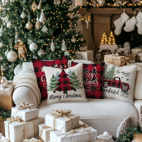 Juego De 4 Fundas De Almohada 45 X 45 Cm Navidad