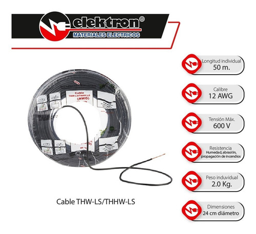 Imagen 3 de 7 de Bolsa 50 Mts Cable Iusa Rojo Thw Cal 12 Awg 100%cobre