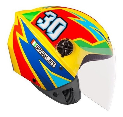 Ebf Capacete Spark Jet 30 Anos + Viseira Fumê Tamanho Do Capacete 60 Cor Preto Brilho / Amarelo / Azul