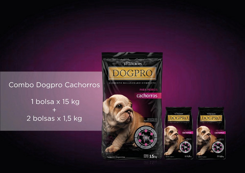 Imagen 2 de 8 de Combo Alimento Dogpro Cachorros 15 Kg + 2 Bolsas X 1,5 Kg