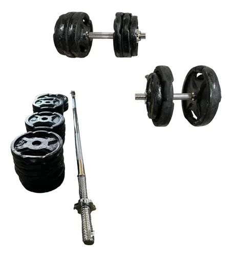 Kit Barra 1.80 Mts Maciza 2 Mancuernas 100 Kg En Discos