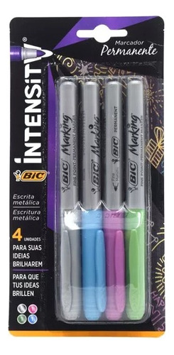 Marcadores Bic Intensity Metalicos 4 Piezas Permanente Fino