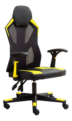 Silla Gamer Daza 6019blkyel Negra Y Amarillo Tapizado Cuero Reclinable Ergonomica Apoyabrazos Respaldo Transpirable