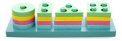  Encastre Madera Torre Geometrica Color Pastel Montessori