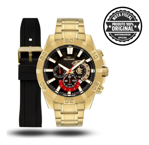 Relógio Technos Cronógrafo Flamengo Troca Pulseira Dourado