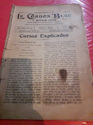 Revista Cocina Y Pastelería Le Cordon Bleu Septiembre 1935