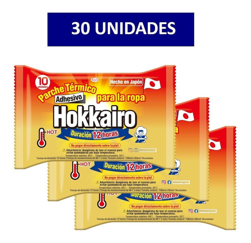 Pack Promocional Hokkairo - 3 Packs (30un.) Parche Térmico