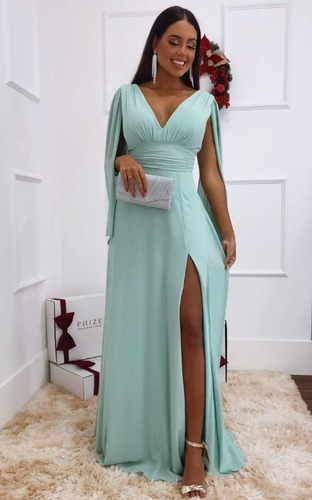 Imagem 1 de 2 de Vestido Mousseline Véu Nos Ombros Várias Cores 1048