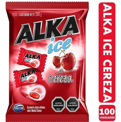 Caramelo Alka Ice Sabor Mentol Cereza Bolsa De 100 Unidades