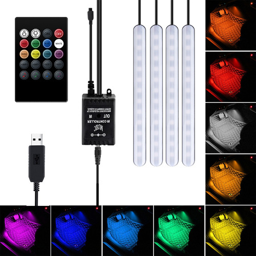Carro Interior Led Rgb Luz 4 Tira 48leds Carro Atmosfera Lam