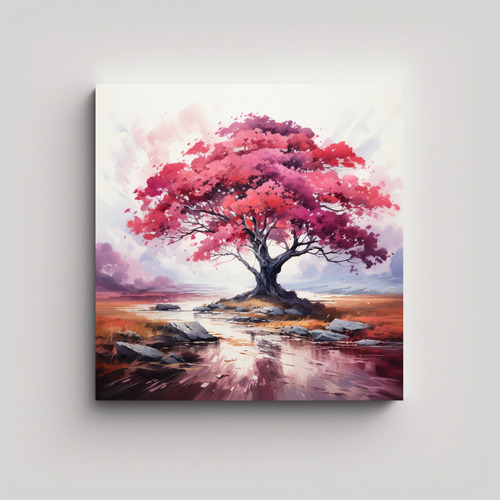 60x60cm Cuadro Abstracto Árbol Acacia Colores Rojo Rosa Tel