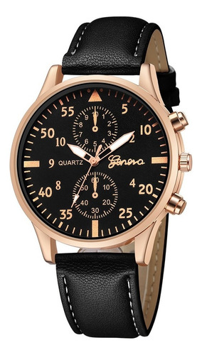 Reloj Hombre Geneva Piel Vinil Moda Caballero Elegante B290 Color De La Correa Negro/oro Rosado/#oro Rosado