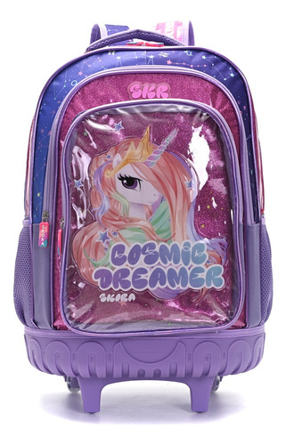 Mochila C/carro Cosmic Dreamer Skora Unic Lila Con Brillitos