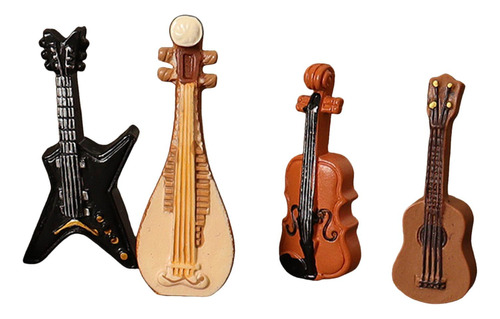 4x Guitarra Violín Bajo Pipa Casa De Muñecas Instrumentos