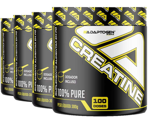 Combo 4x Creatina Monohidratada 100% Pura 300g Adaptogen