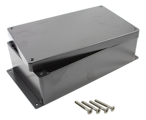 Caja De Aluminio Negra Con Pestaña Para Montaje 26x16x9 Cm