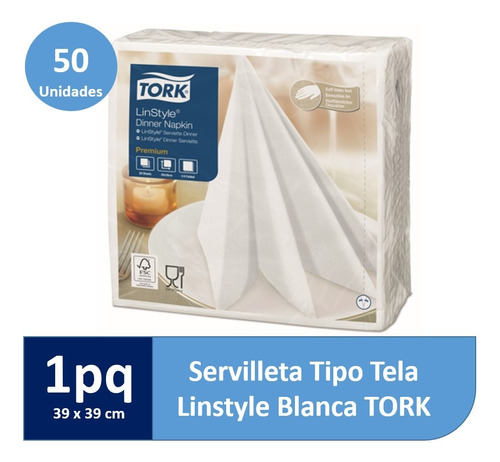 Servilletas Tipo Tela Lynstile Tork Color Blanca 50 Unidades