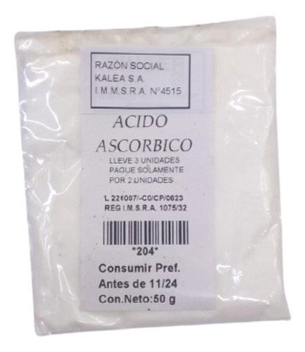 Acido Ascórbico 50gr. Lleve 3 Pague 2.