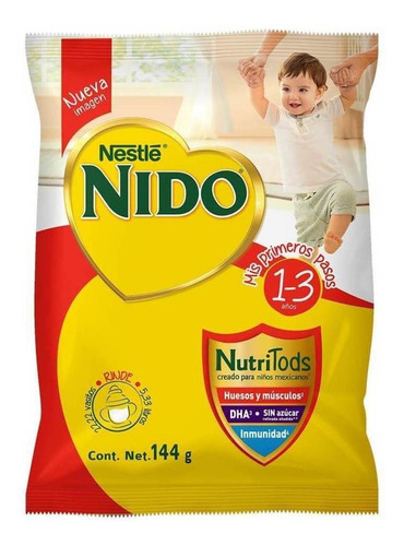 Leche de fórmula en polvo sin TACC Nestlé Nido Kinder en bolsa de 12 de 144g - 12 meses a 3 años