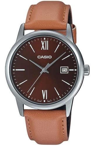 Reloj Casio Mtp-v002l Piel Color Marron 