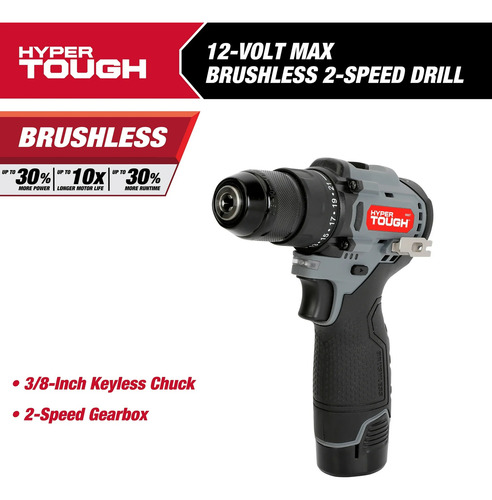 Taladro 12 Volt Inalambrico Hypertough 2 Vel Negro 50