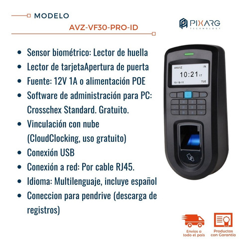Control Horario Reloj Acceso Biometrico Huella Anviz Vf30-id